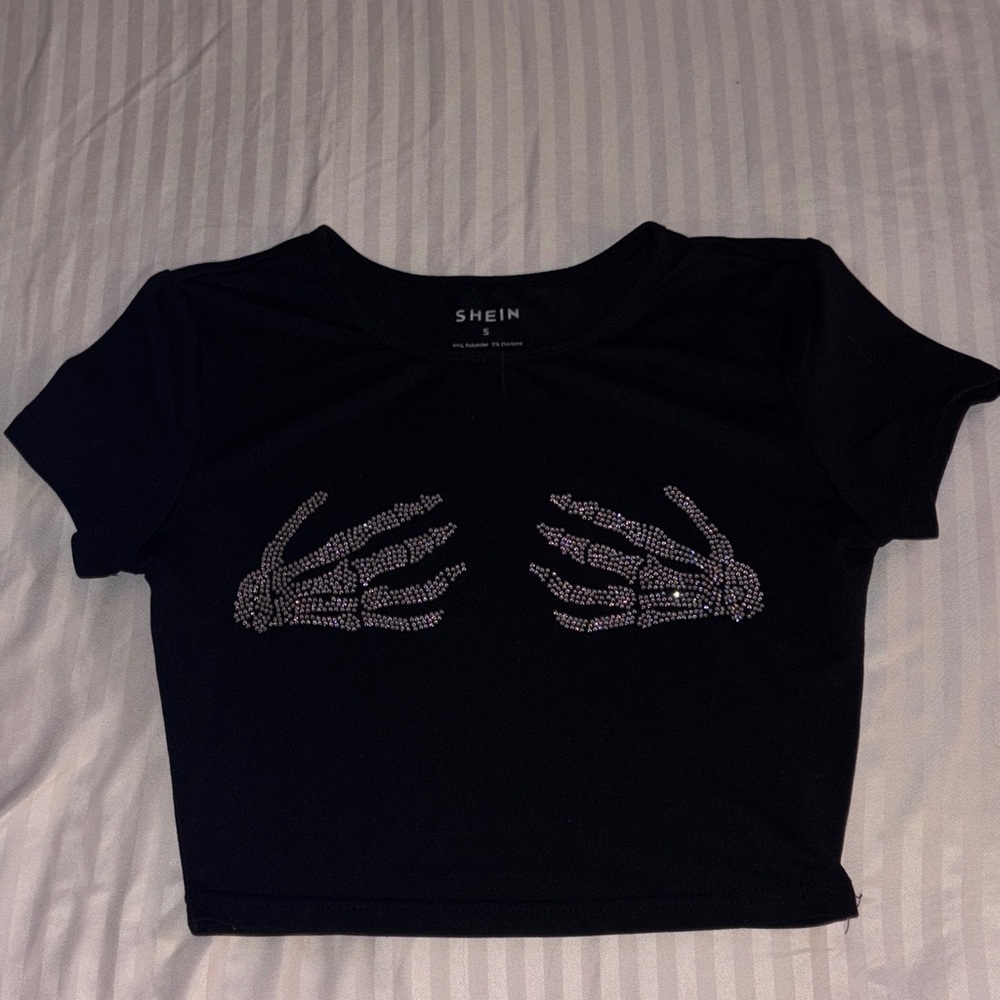 SHEIN Black Crop Top with Skeleton Design